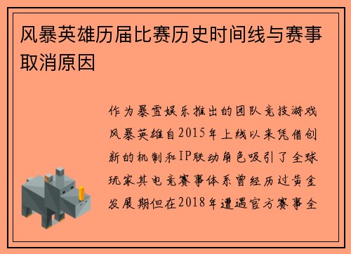 风暴英雄历届比赛历史时间线与赛事取消原因
